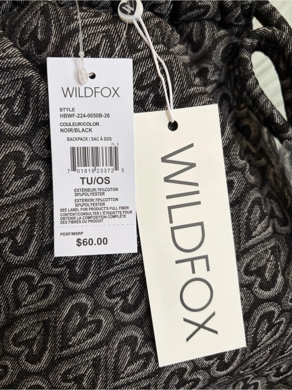 Wildfox Charcoal Heart-Print Drawstring Tote